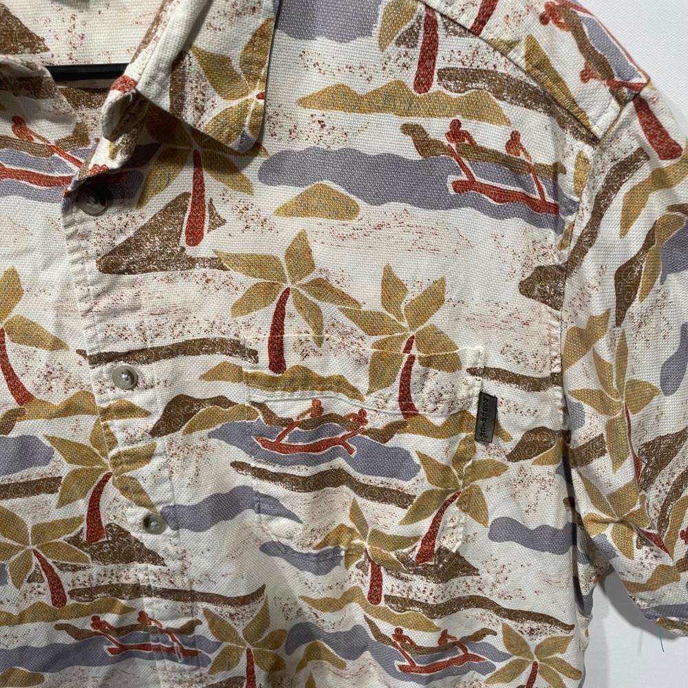 Woolrich Mens Birch Tropical Canoe Button Down Shirt Size L Palm Trees Canoes
